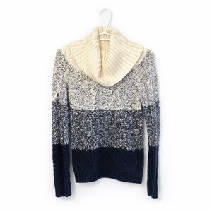 ✨ RW&Co. Chunky Cable Knit Cowl Neck Sweater | Cream Grey Black | XS